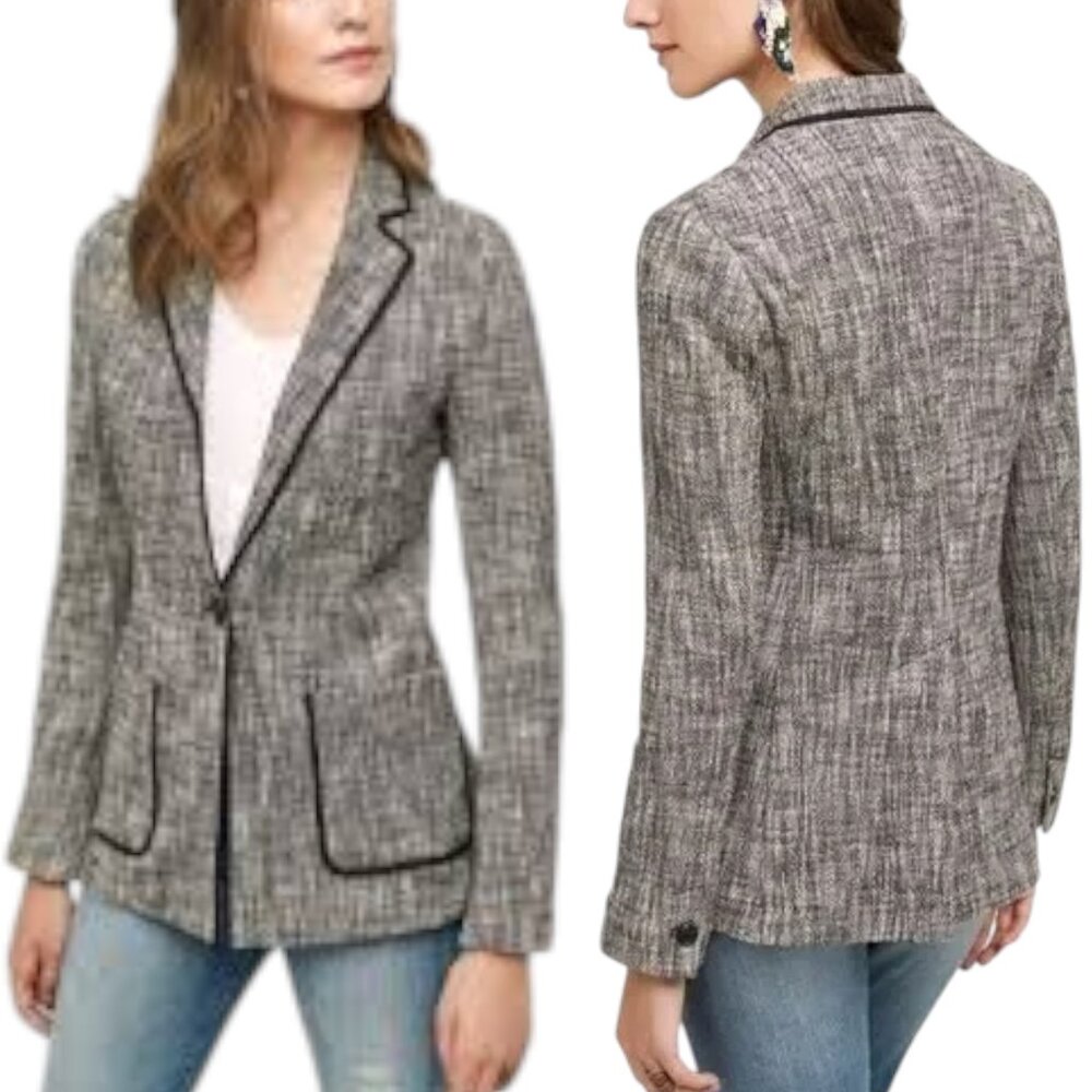 Anthropologie Cartonnier Leonie Nubby Cotton Knit Blazer - Black/White - 4